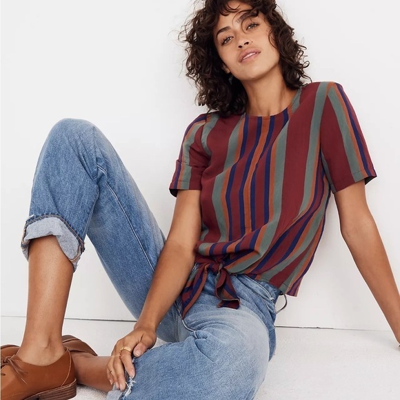 Madewell Button-Back Tie Tee in Rosalinda Stripe - Picture 16 of 16